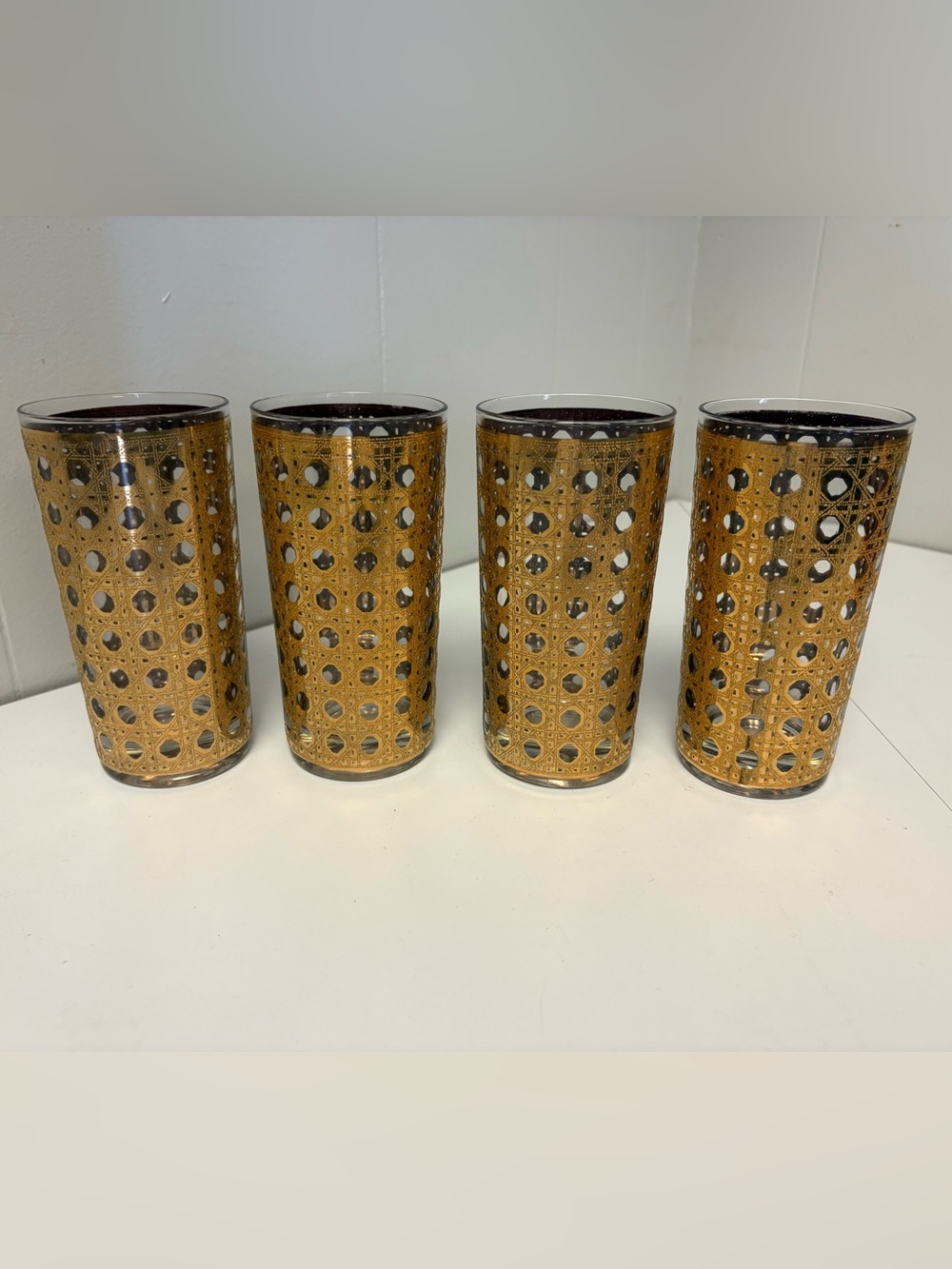 Set of 4 VTG Culver 22K Cannella Highball Glassware MCM Set Hollywood Regency